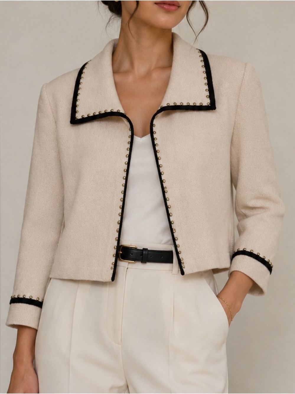 ST. JOHN Collection Knit Cardigan Blazer Sweater Size 6 Women’s Cream Luxury